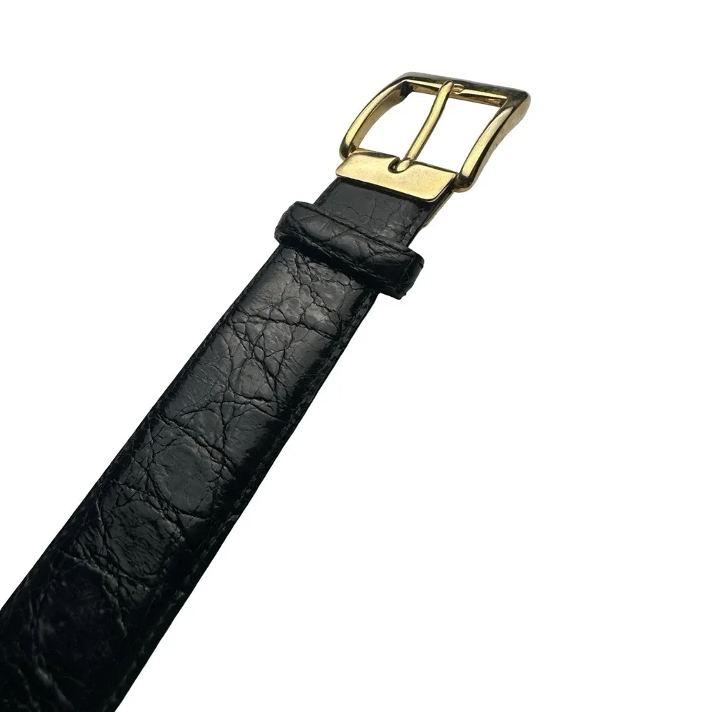 Bespoke Black Genuine Caiman Crocodile Mens Brass Buckle Belt Size 34